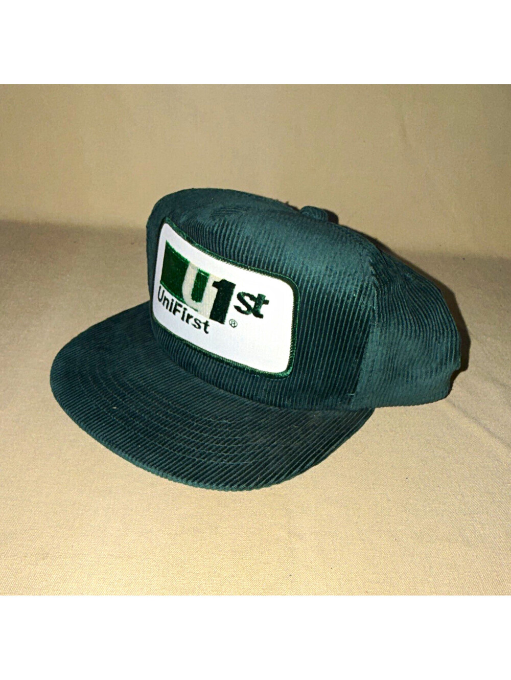 Vintage UniFirst Patch Corduroy Green Snapback Trucker Hat Cap 80s 90s
